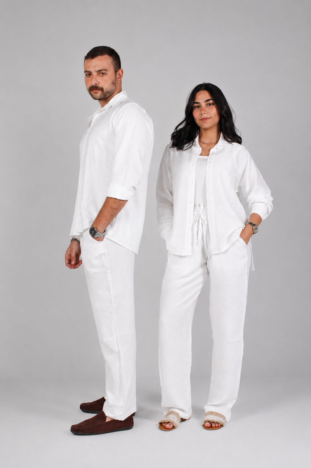 Unisex White Linen Pants