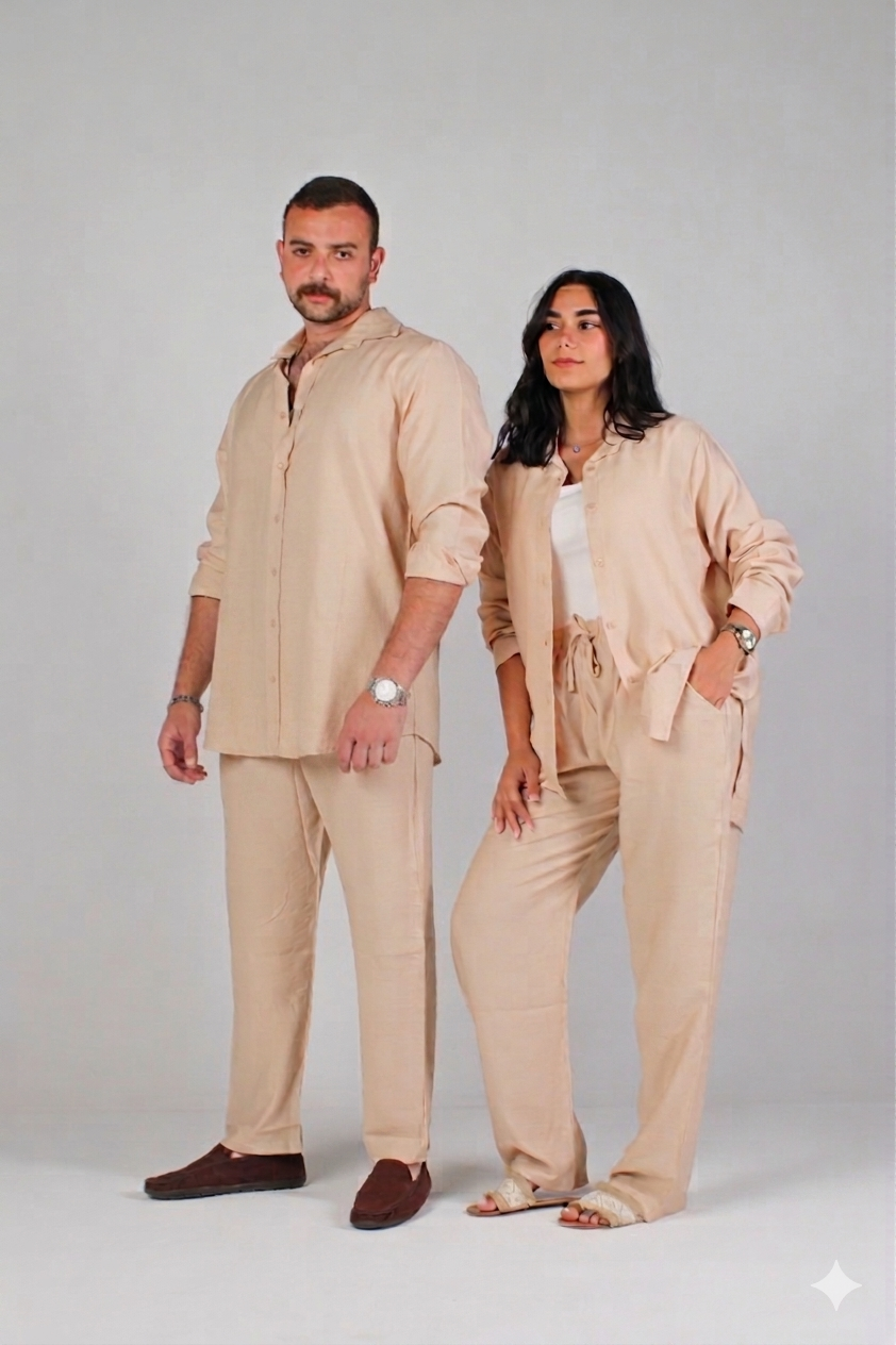 Unisex Beige Linen Pants