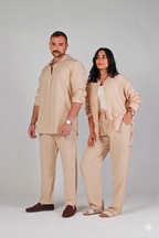 Unisex Beige Linen Pants