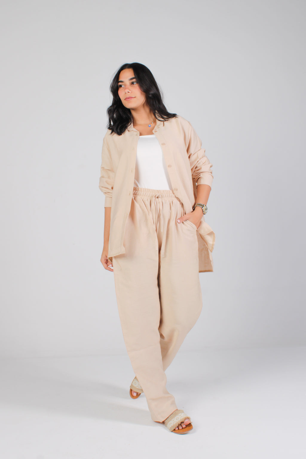 Unisex Beige Linen Pants