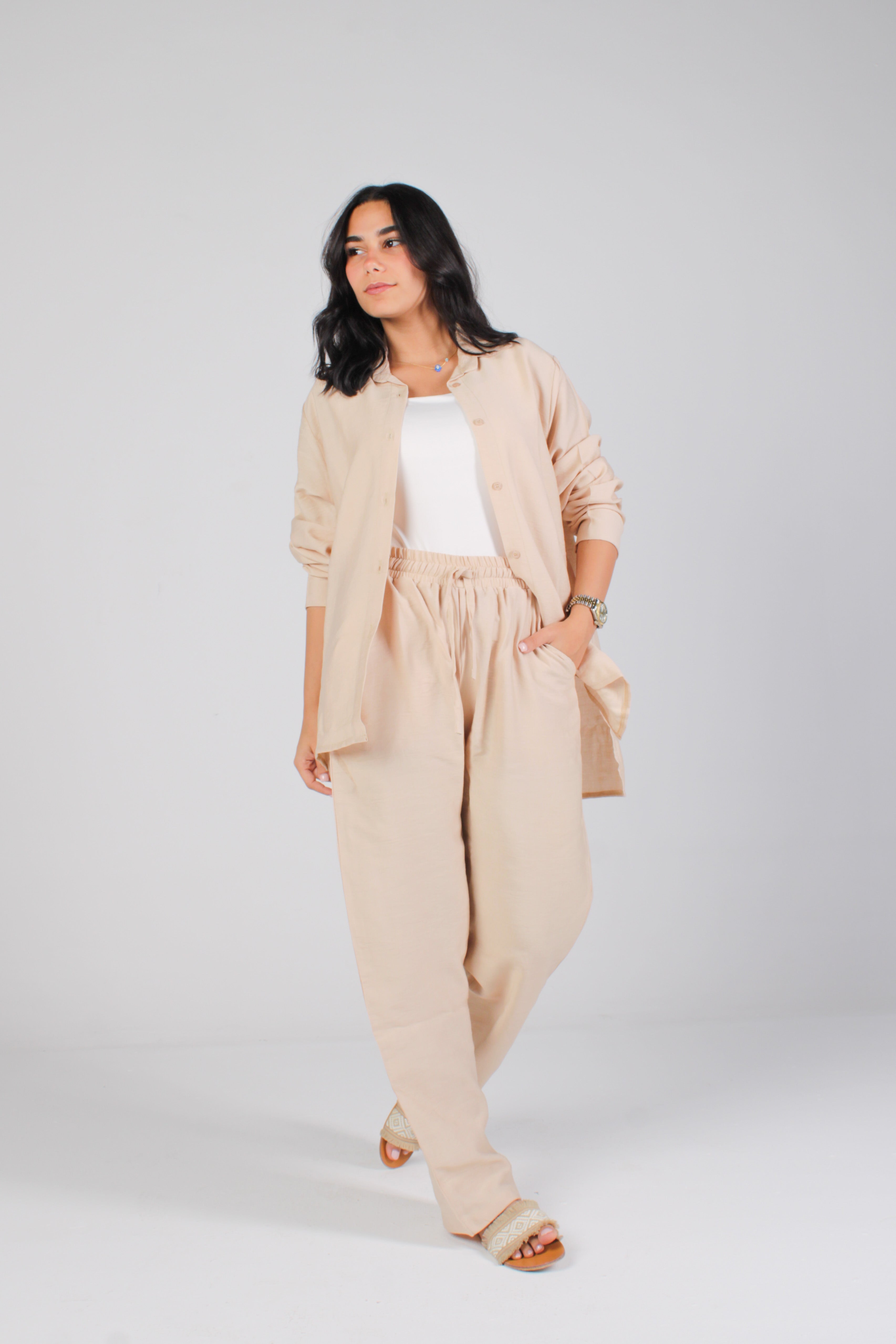 Unisex Beige Linen Pants