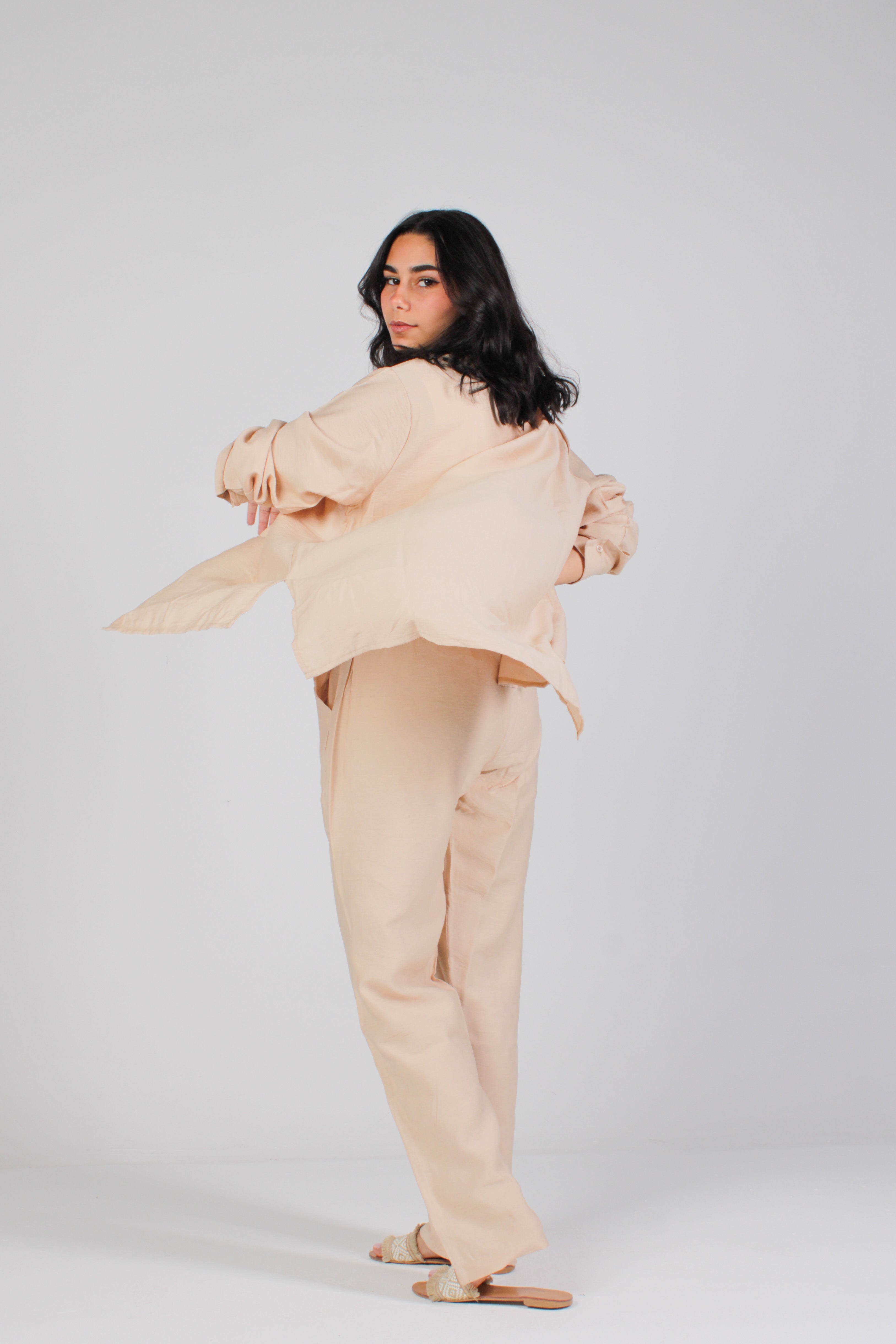 Unisex Beige Linen Pants